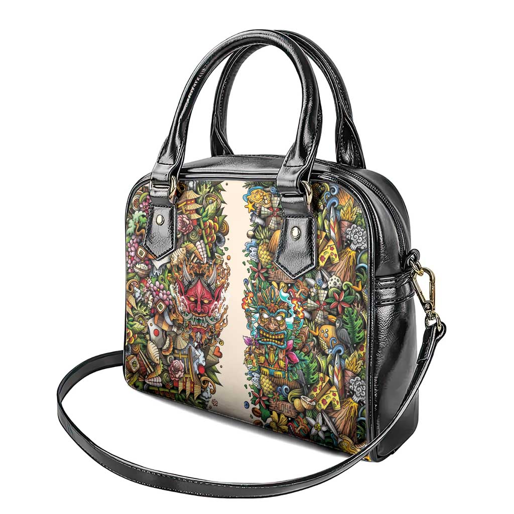 Hawaii And Japan Shoulder Handbag Tiki With Oni Mask - Wonder Print Shop