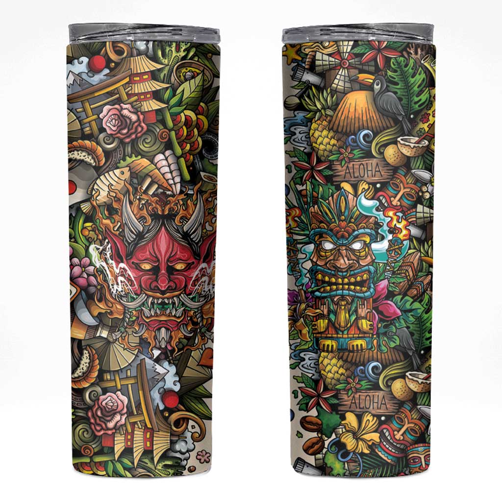 Hawaii And Japan Skinny Tumbler Tiki With Oni Mask - Wonder Print Shop