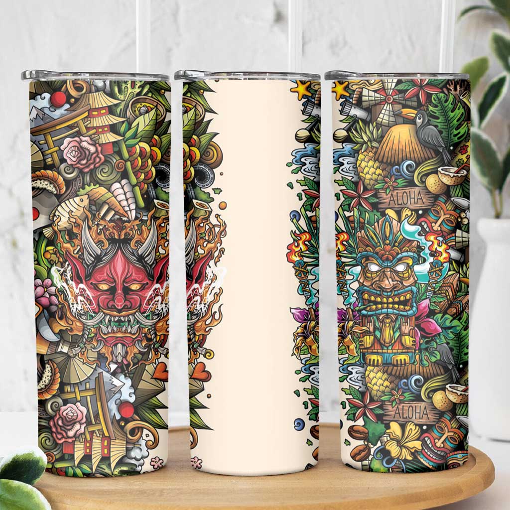 Hawaii And Japan Skinny Tumbler Tiki With Oni Mask - Wonder Print Shop