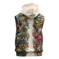 Hawaii And Japan Sleeveless Hoodie Tiki With Oni Mask - Wonder Print Shop