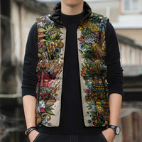 Hawaii And Japan Sleeveless Puffer Jacket Tiki With Oni Mask - Wonder Print Shop