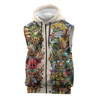 Hawaii And Japan Sleeveless Zip Hoodie Tiki With Oni Mask - Wonder Print Shop