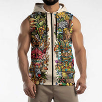 Hawaii And Japan Sleeveless Zip Hoodie Tiki With Oni Mask - Wonder Print Shop