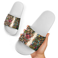 Hawaii And Japan Slide Sandals Tiki With Oni Mask - Wonder Print Shop