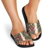 Hawaii And Japan Slide Sandals Tiki With Oni Mask - Wonder Print Shop