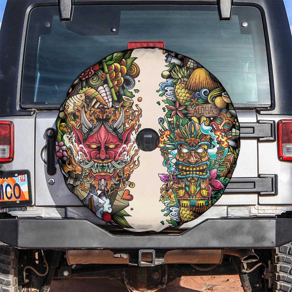 Hawaii And Japan Spare Tire Cover Tiki With Oni Mask - Wonder Print Shop