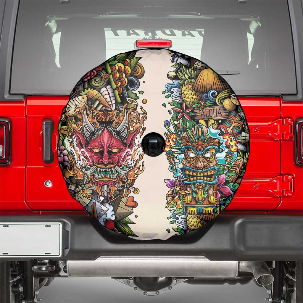 Hawaii And Japan Spare Tire Cover Tiki With Oni Mask - Wonder Print Shop