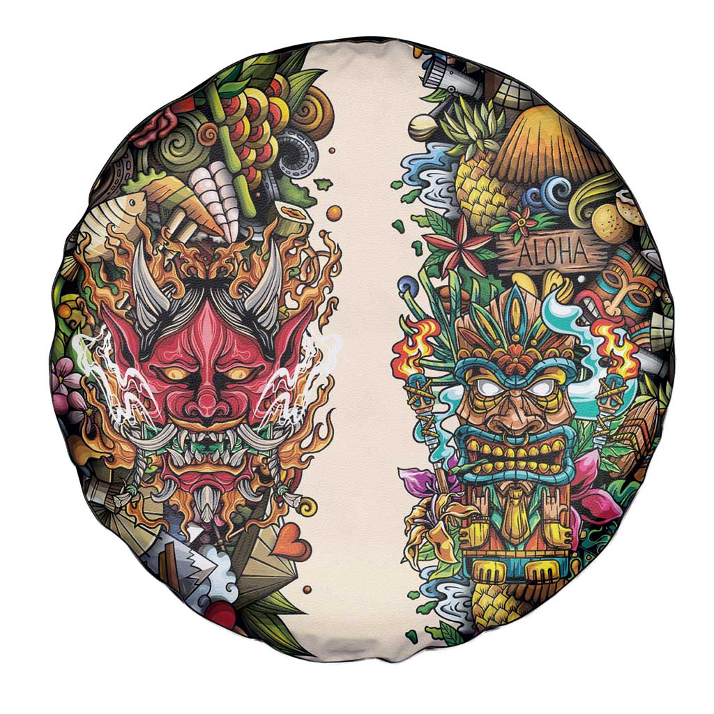 Hawaii And Japan Spare Tire Cover Tiki With Oni Mask - Wonder Print Shop