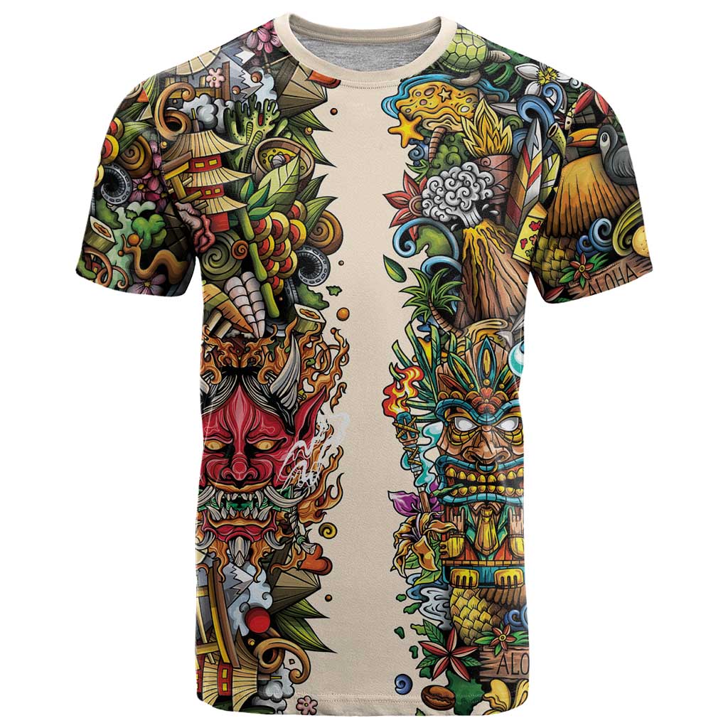 Hawaii And Japan T Shirt Tiki With Oni Mask - Wonder Print Shop