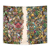 Hawaii And Japan Tapestry Tiki With Oni Mask - Wonder Print Shop