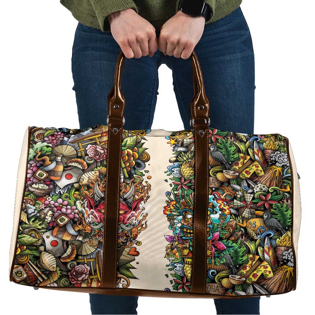 Hawaii And Japan Travel Bag Tiki With Oni Mask - Wonder Print Shop