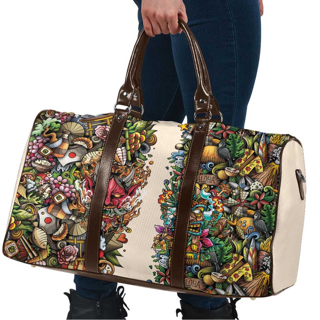 Hawaii And Japan Travel Bag Tiki With Oni Mask - Wonder Print Shop