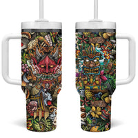 Hawaii And Japan Tumbler With Handle Tiki With Oni Mask - Wonder Print Shop
