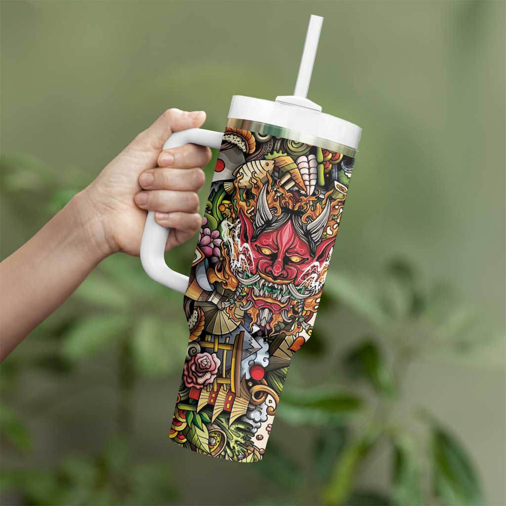 Hawaii And Japan Tumbler With Handle Tiki With Oni Mask - Wonder Print Shop