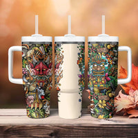 Hawaii And Japan Tumbler With Handle Tiki With Oni Mask - Wonder Print Shop