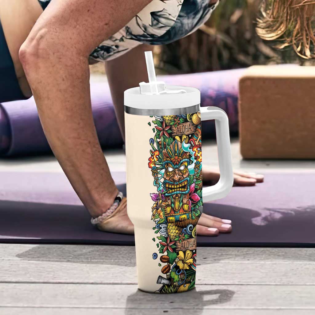 Hawaii And Japan Tumbler With Handle Tiki With Oni Mask - Wonder Print Shop