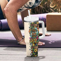 Hawaii And Japan Tumbler With Handle Tiki With Oni Mask - Wonder Print Shop
