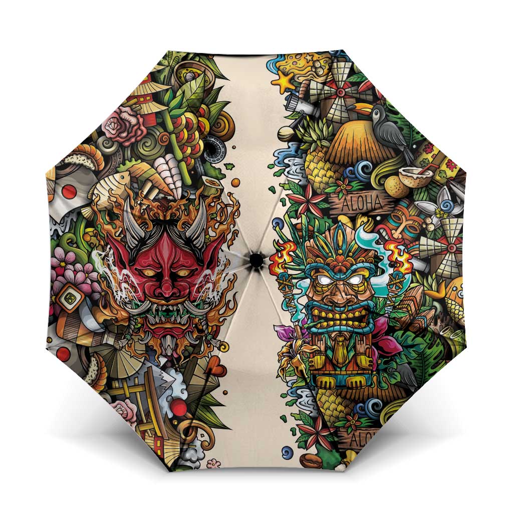 Hawaii And Japan Umbrella Tiki With Oni Mask - Wonder Print Shop
