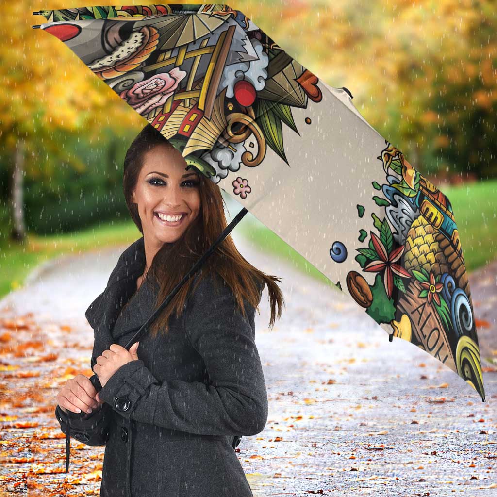 Hawaii And Japan Umbrella Tiki With Oni Mask - Wonder Print Shop