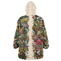 Hawaii And Japan Wearable Blanket Hoodie Tiki With Oni Mask - Wonder Print Shop