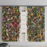 Hawaii And Japan Window Curtain Tiki With Oni Mask - Wonder Print Shop