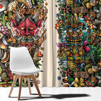 Hawaii And Japan Window Curtain Tiki With Oni Mask - Wonder Print Shop