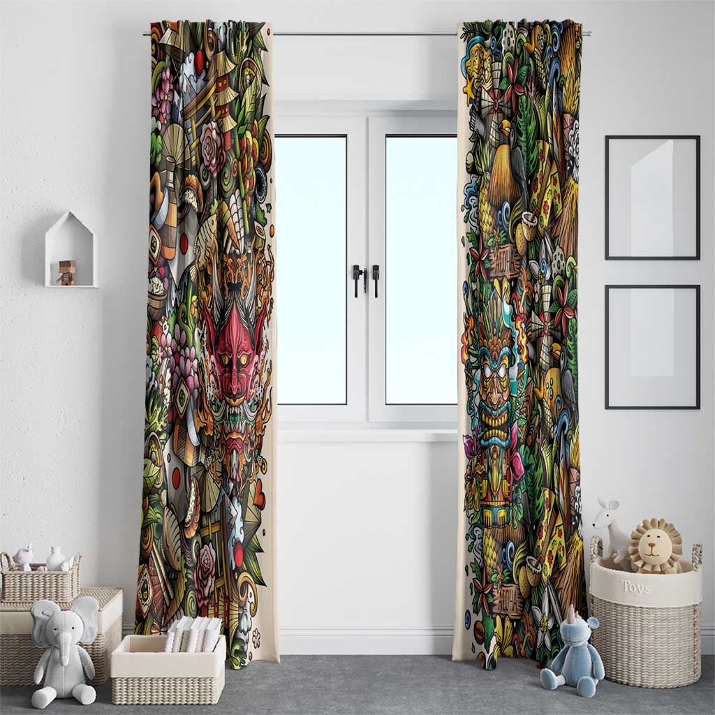 Hawaii And Japan Window Curtain Tiki With Oni Mask - Wonder Print Shop