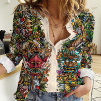 Hawaii And Japan Women Casual Shirt Tiki With Oni Mask - Wonder Print Shop