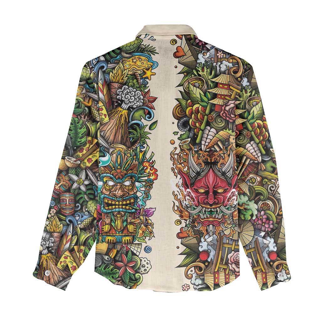 Hawaii And Japan Women Casual Shirt Tiki With Oni Mask - Wonder Print Shop