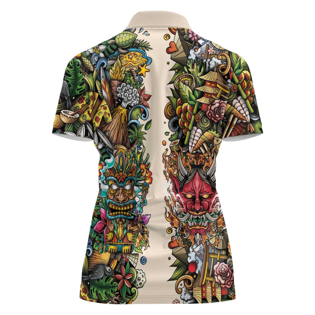 Hawaii And Japan Women Polo Shirt Tiki With Oni Mask - Wonder Print Shop