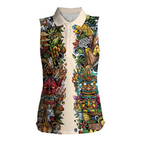 Hawaii And Japan Women Sleeveless Polo Shirt Tiki With Oni Mask - Wonder Print Shop