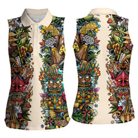 Hawaii And Japan Women Sleeveless Polo Shirt Tiki With Oni Mask - Wonder Print Shop