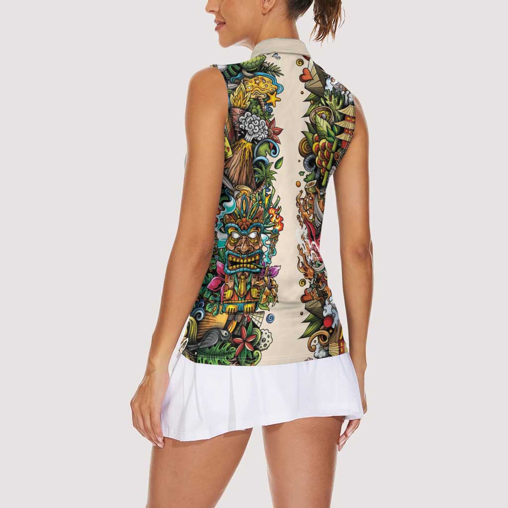 Hawaii And Japan Women Sleeveless Polo Shirt Tiki With Oni Mask - Wonder Print Shop