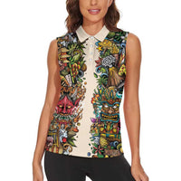 Hawaii And Japan Women Sleeveless Polo Shirt Tiki With Oni Mask - Wonder Print Shop