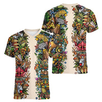 Hawaii And Japan Women V-Neck T-Shirt Tiki With Oni Mask - Wonder Print Shop