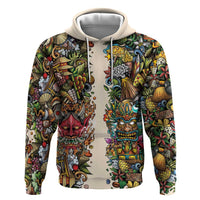 Hawaii And Japan Zip Hoodie Tiki With Oni Mask - Wonder Print Shop