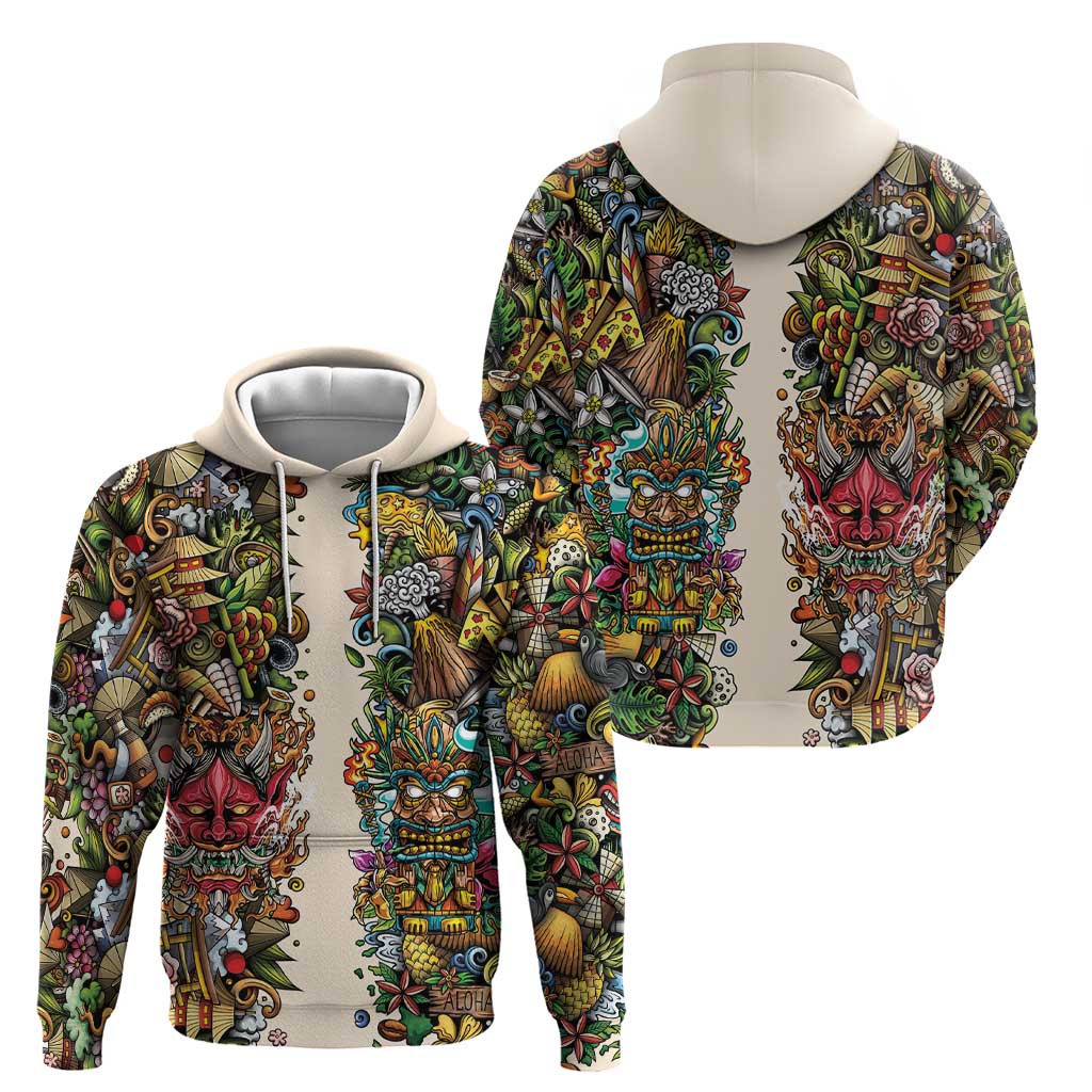 Hawaii And Japan Zip Hoodie Tiki With Oni Mask - Wonder Print Shop