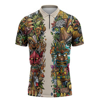 Hawaii And Japan Zipper Polo Shirt Tiki With Oni Mask - Wonder Print Shop