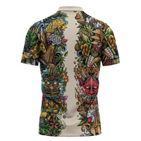 Hawaii And Japan Zipper Polo Shirt Tiki With Oni Mask - Wonder Print Shop