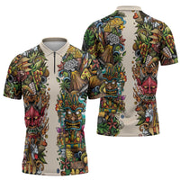 Hawaii And Japan Zipper Polo Shirt Tiki With Oni Mask - Wonder Print Shop