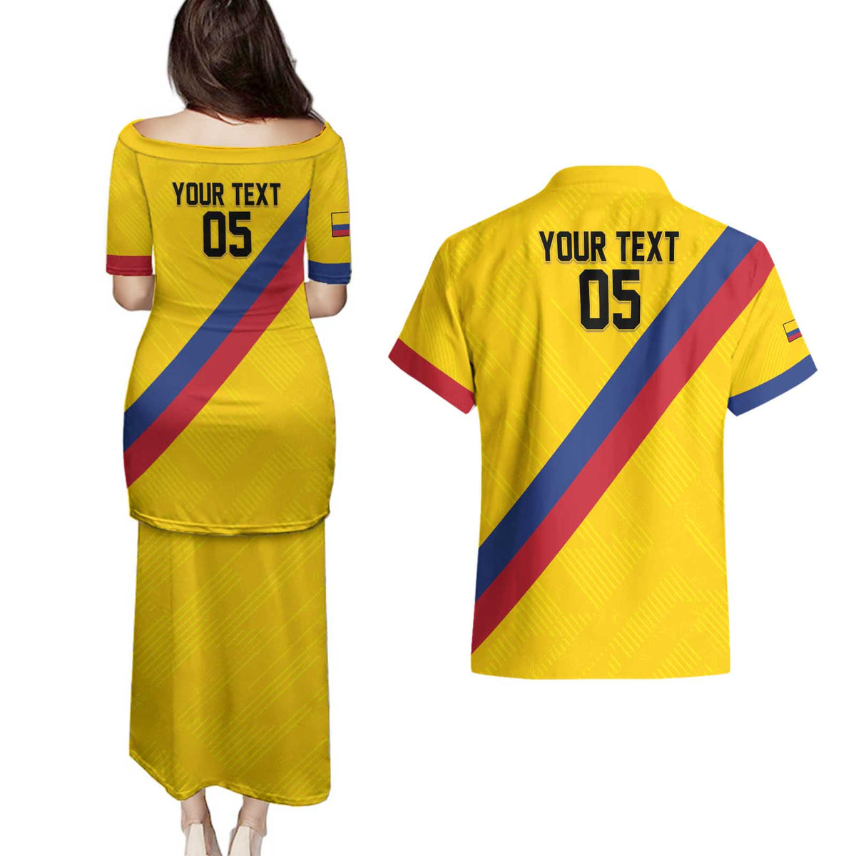 Custom Colombia Football Couples Matching Puletasi and Hawaiian Shirt Vamos La Tricolor Retro Style