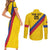 Custom Colombia Football Couples Matching Short Sleeve Bodycon Dress and Long Sleeve Button Shirt Vamos La Tricolor Retro Style