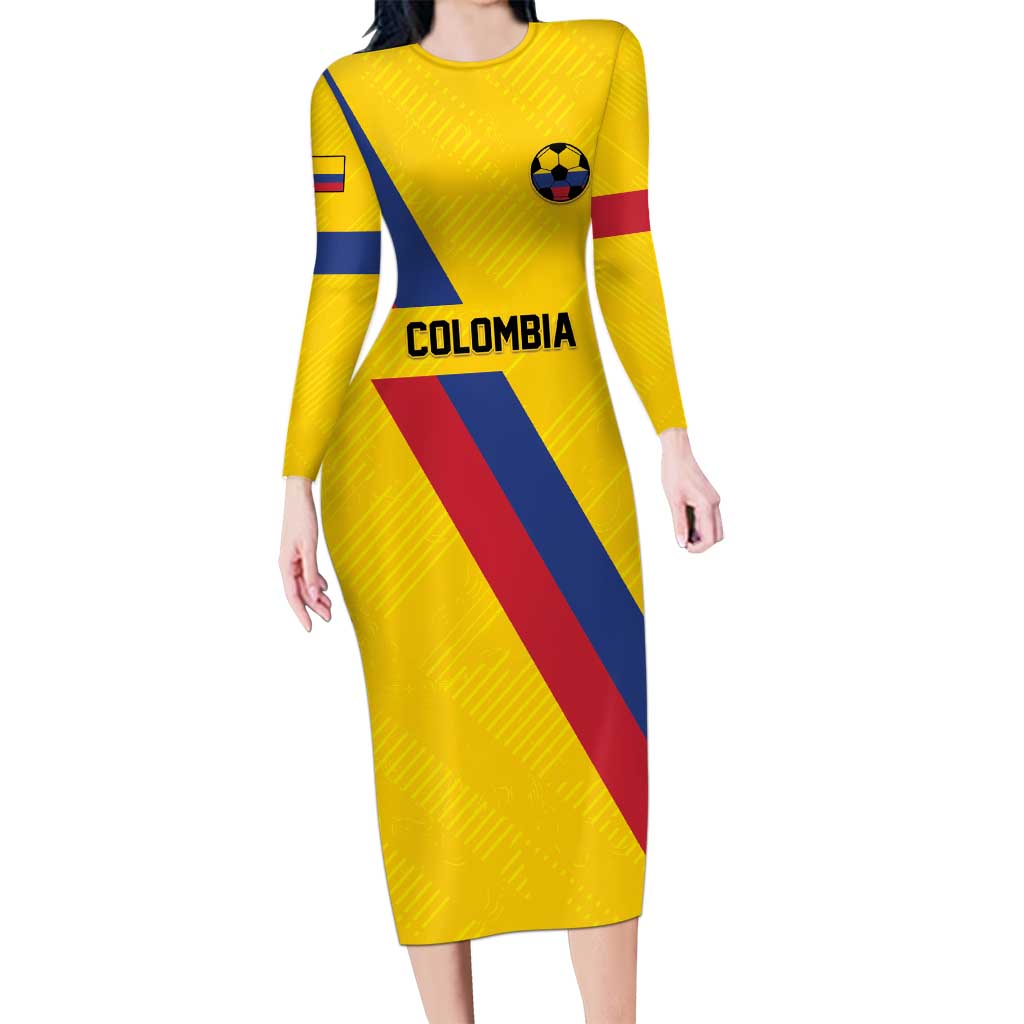 Custom Colombia Football Family Matching Long Sleeve Bodycon Dress and Hawaiian Shirt Vamos La Tricolor Retro Style