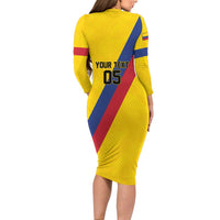 Custom Colombia Football Long Sleeve Bodycon Dress Vamos La Tricolor Retro Style