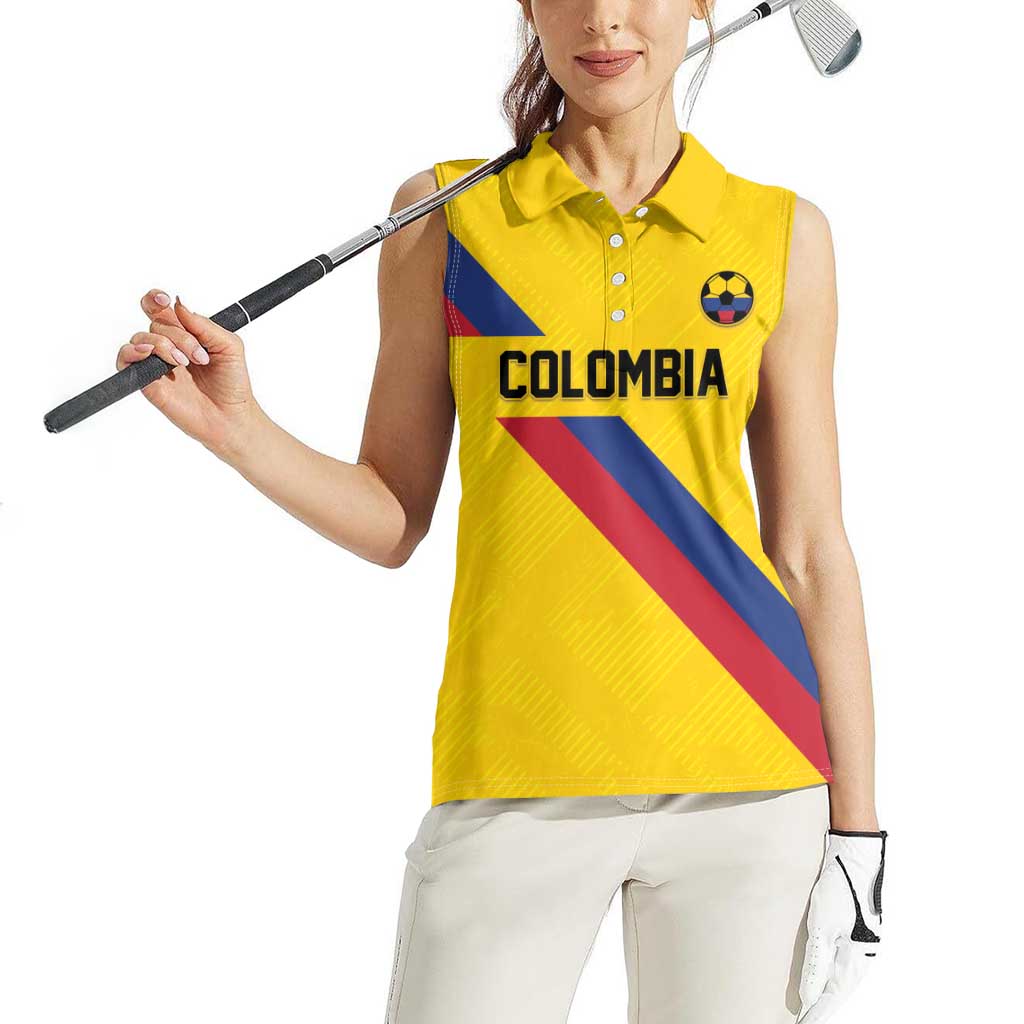 Custom Colombia Football Women Sleeveless Polo Shirt Vamos La Tricolor Retro Style