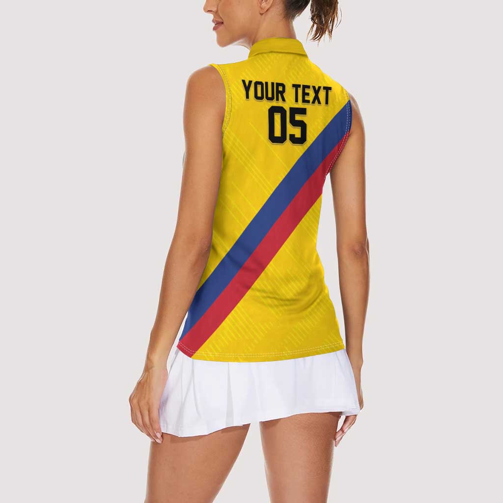 Custom Colombia Football Women Sleeveless Polo Shirt Vamos La Tricolor Retro Style