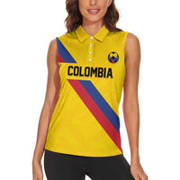 Custom Colombia Football Women Sleeveless Polo Shirt Vamos La Tricolor Retro Style