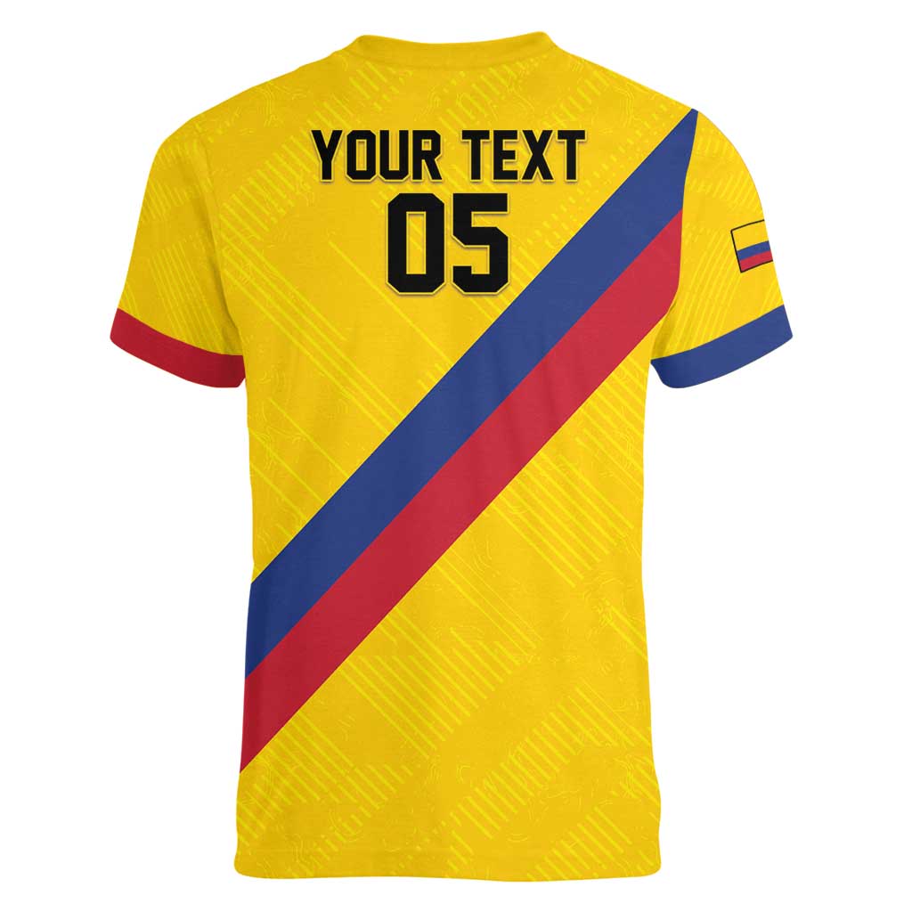 Custom Colombia Football Women V-Neck T-Shirt Vamos La Tricolor Retro Style