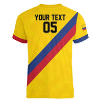 Custom Colombia Football Women V-Neck T-Shirt Vamos La Tricolor Retro Style