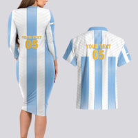 Custom Argentina Football Couples Matching Long Sleeve Bodycon Dress and Hawaiian Shirt Albiceleste Unique Style